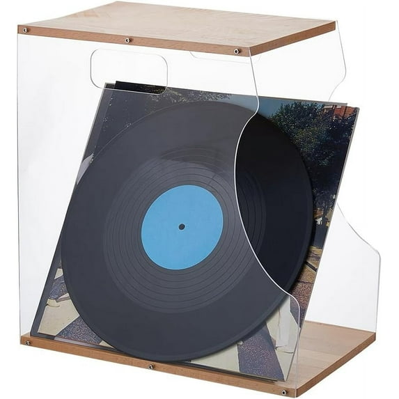 1set Acrylic Record Storage Holder Wood Vinyl Record Organizer Record Album Storage Crate CD Magazine Display Shelf with Wooden Board for Books Magzines Files