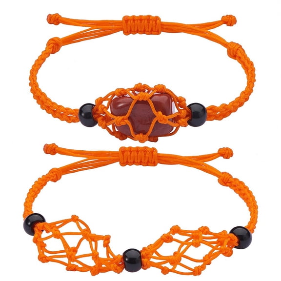 1set Adjustable Nylon Cord Macrame Pouch Bracelet Making with Glass Beads Chocolate Inner Diameter: 1-7/8~3-1/4 inch(4.7~8.4cm) 2 styles 1pc/style 2pcs/set