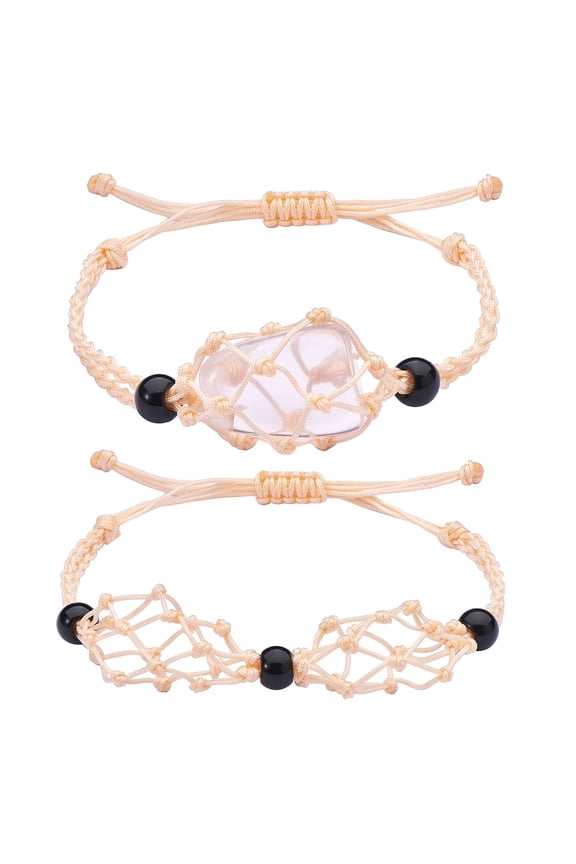 1set Adjustable Nylon Cord Macrame Pouch Bracelet Making with Glass Beads Moccasin Inner Diameter: 1-7/8~3-1/4 inch(4.7~8.4cm) 2 styles 1pc/style 2pcs/set