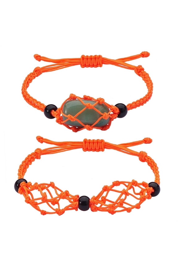 1set Adjustable Nylon Cord Macrame Pouch Bracelet Making with Glass Beads Orange Red Inner Diameter: 1-7/8~3-1/4 inch(4.7~8.4cm) 2 styles 1pc/style 2pcs/set