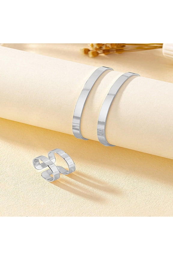 1set Alloy Double Layer Cuff Bangles & Cuff Rings sets Inner Diameter: 65mm