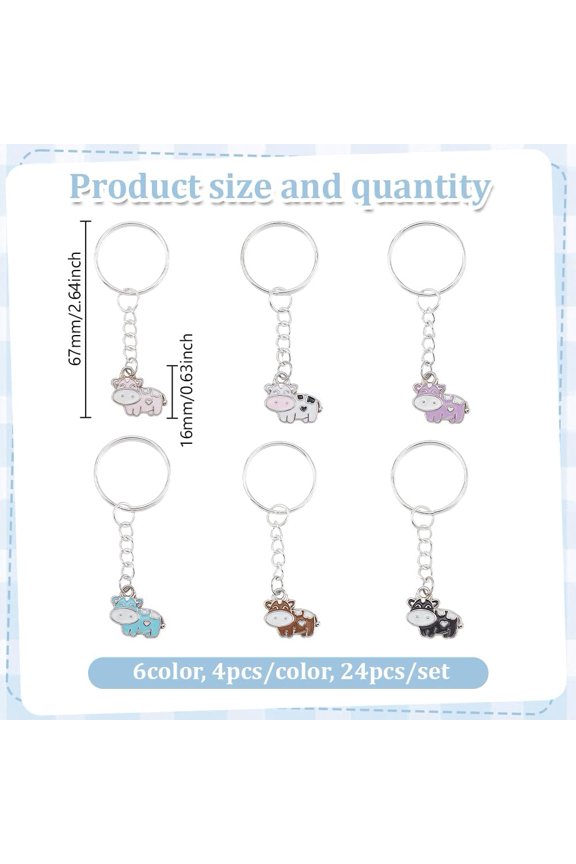 1set Alloy Enamel Keychain with Iron Findings Cattle Mixed color 6.7cm 4pcs/set