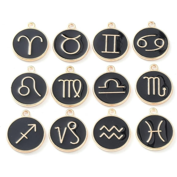 1set Alloy Enamel Pendants Flat Round with Constellation Red 22x18x2mm Hole: 1.5mm about 12pcs/set