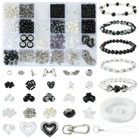 1set Alloy & Glass & Acrylic Mobile Phone Strap Making Kits Black 4~36x4~13.5mm Hole: 1~9mm