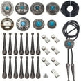 thumbnail image 1 of 1set Alloy & Imitation Turquoise Bolo Tie Buckle Making Findings Kits Antique Silver 30mm, 1 of 6