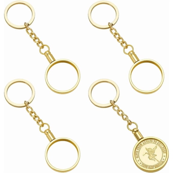 1set Alloy Keychain Clasps with Key Ring Round Rings Alloy Coin Holder Keychian for Coins