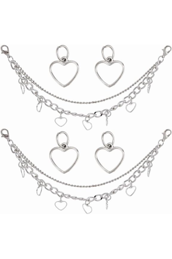 1set Alloy Multi-strand Curb Chains with Alloy Charm for DIY Shoes Decoration Accessories Heart 207x4mm DIY