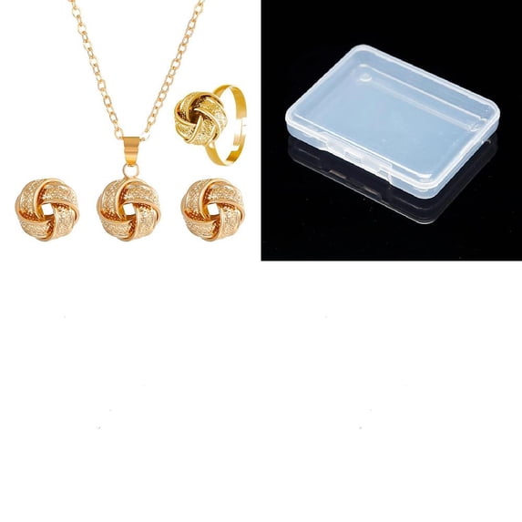 1set Alloy Twist Knot Cuff Rings & Necklaces & Stud Earrings sets Light golden 500mm