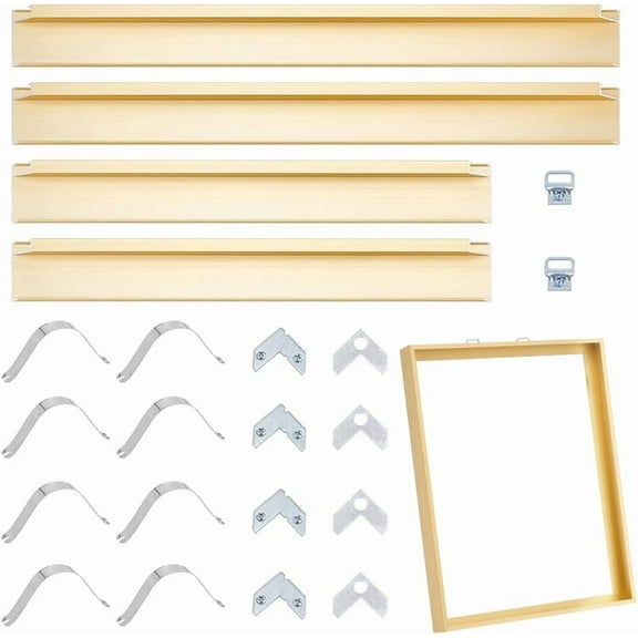 1set Aluminium Alloy Floater Frame for Canvas Painting Kit with Iron Hanger & Findings Matte golden color