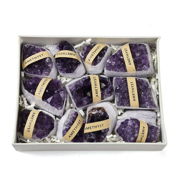 1set Amethyst Geode Cornucopia Mineral Specimen Raw Cluster Home Decor Gift with Paper box 29~61x30~46x20~27mm