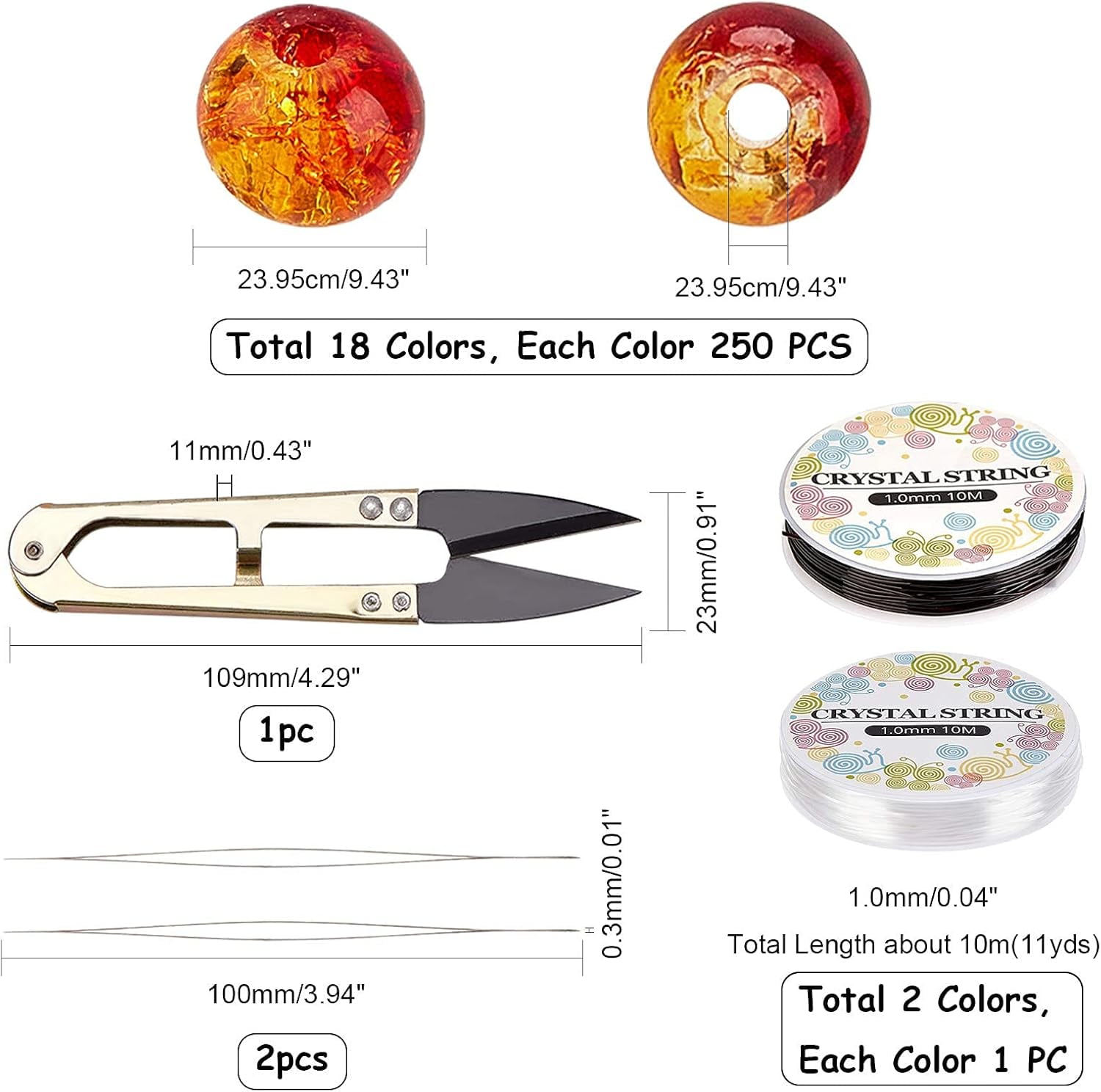1set Baking Painted Crackle Glass Beads Stretch Bracelet Making Kits include Steel Elastic Thread Stainless Steel Beading Needles Mixed color Beads: 4mm Hole: 1.1~1.3mm 4500pcs/set