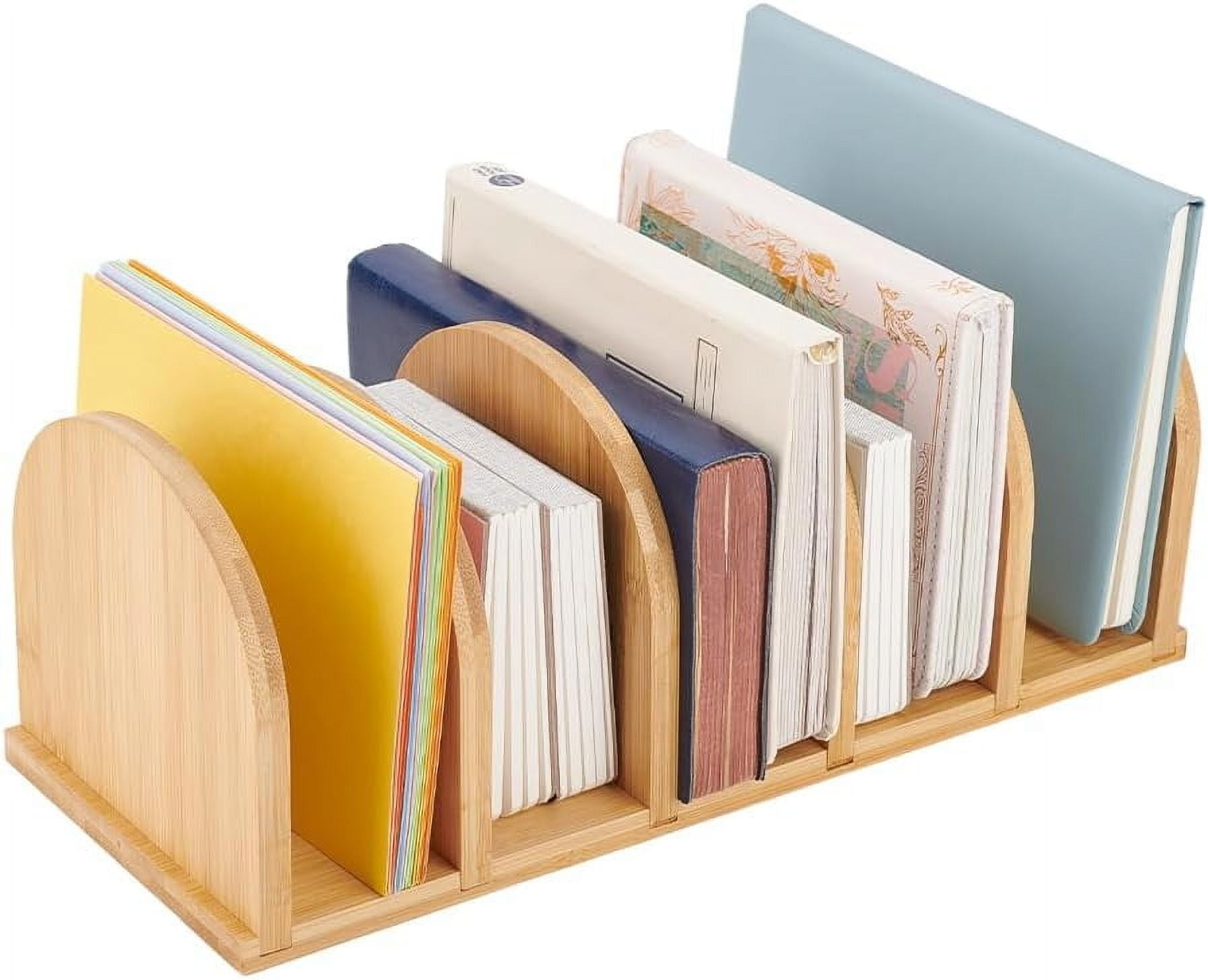 1set Bamboo Wooden Mail Holder Desk File Mail Organizer with 5 Slots Desktop File Holder Envelope Organizer for Home Office School Desktop Document Organization 13.4x5.7x4.9 inch