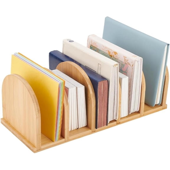1set Bamboo Wooden Mail Holder Desk File Mail Organizer with 5 Slots Desktop File Holder Envelope Organizer