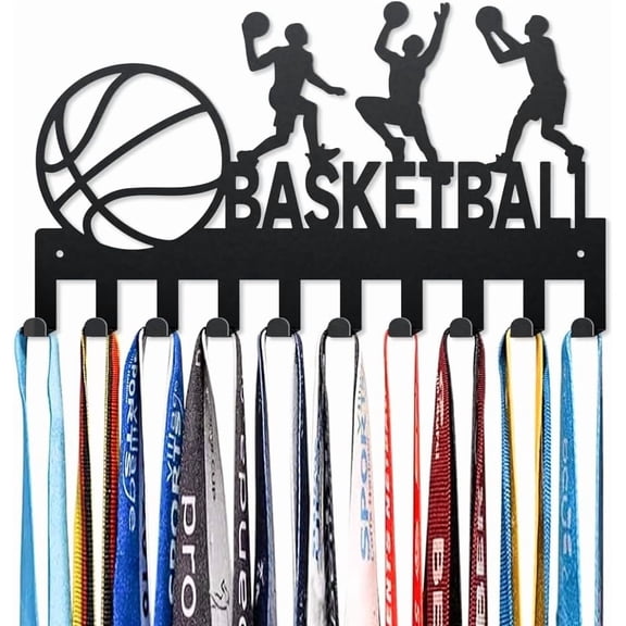 1set Basketball Metal Key Hooks Metal Medal Hanger Display 15.79.1 Inch Sports Athlete Wall Mounted Key Hangers Dunking Jumping 10 Hooks for Kitchen Entryway Hallway Garden Doorway Porch Black