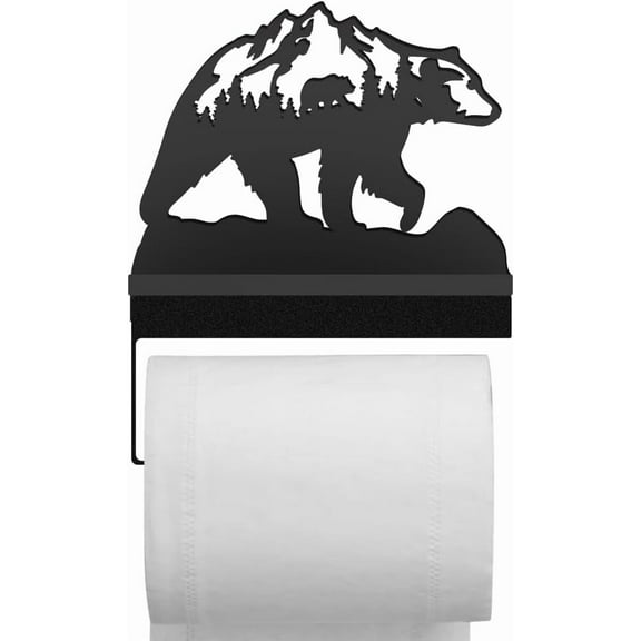 1set Bear Metal Toilet Roll Holder Matte Black Iron Wall Mount Toilet Paper Holder Metal Animal Theme Toliet Paper Organizer Stand for Bathroom Kitchen Cabinet Space Organizer Decor Black