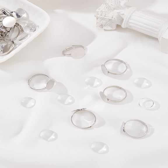 1set Blank Dome Brass Adjustable Ring Making Kits with Transparent Glass Cabochons 12mm Inner Diameter: 17mm 1set