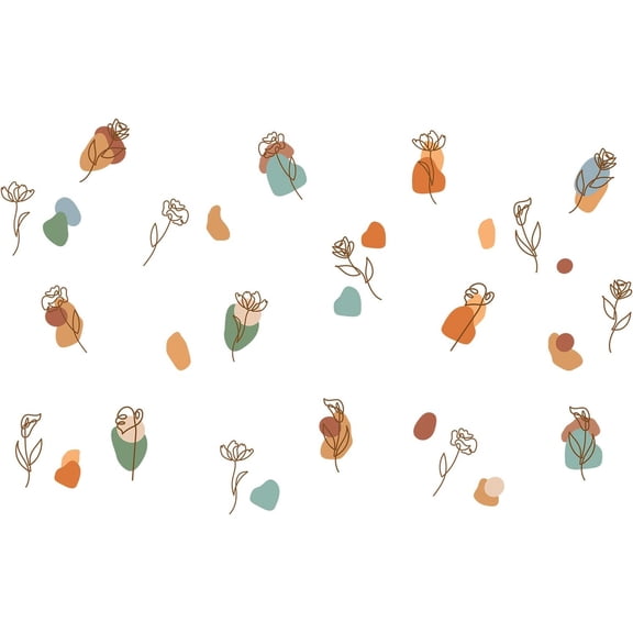 1set Boho Abstract Art Wall Sticker with and Flowers Rose Art PVC Wall Decal Irregular color Blocks Wall Decoration for Garden Living Room Bedroom Kitchen Playroom