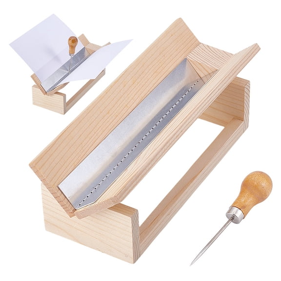 1set Bookbinding Supplies including Wood Binding Punch Tool Aluminum Punching Positioning Rulers and Wooden Awl Pricker Sewing Tool Mixed color 54~62x216~250x65~90mm