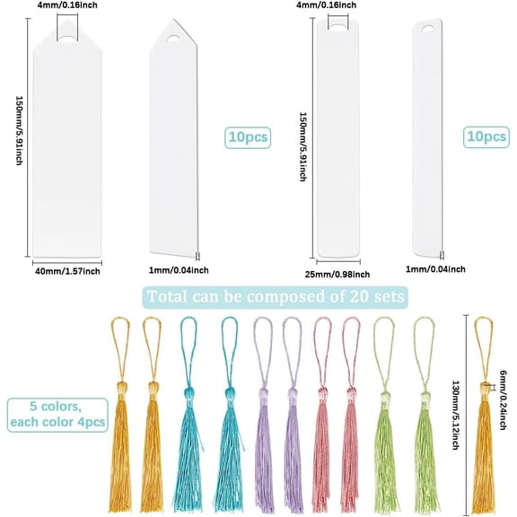 1set Bookmark Making Kits. with Transparent Acrylic & Polyester Tassel Decoration Mixed color 130~149.5x25~395x1.8mm Hole: 4.3mm
