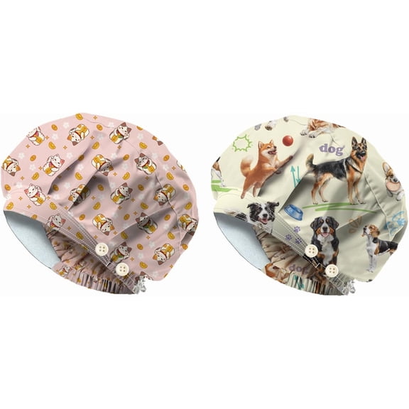 1set Bouffant Scrub Caps Adjustable Working Caps Cotton Scrub Doctor Surgeon Cap With Button and Sweatband Breathable Unisex Elastic Bandage Hats for Cooking Housework Cotton