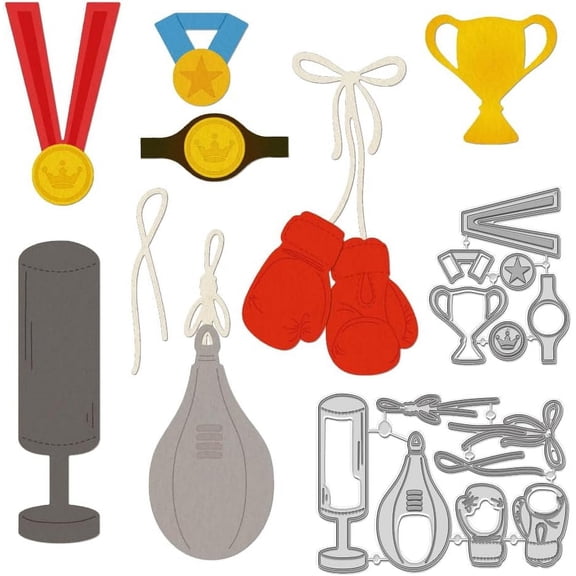 1set Boxing Metal Cutting Dies Sports Die Cut Embossing Stencil Template Tool Competition Trophy Badge Embossing Die Cut Stencils