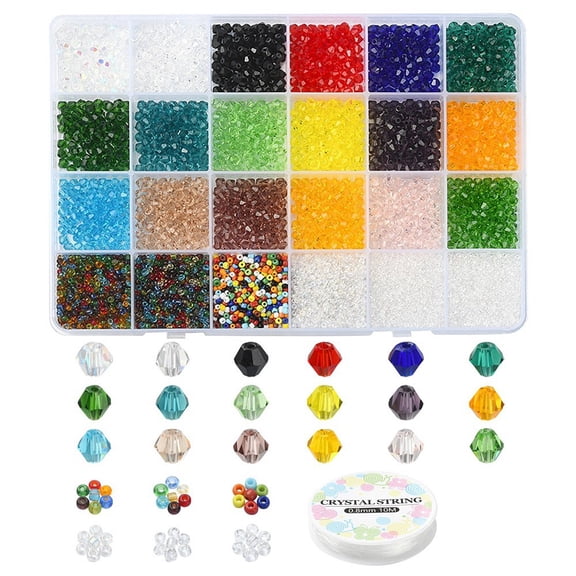 1set Bracelet Making Kit Including Glass Bicone & Round Seed Beads Elastic Thread Mixed color