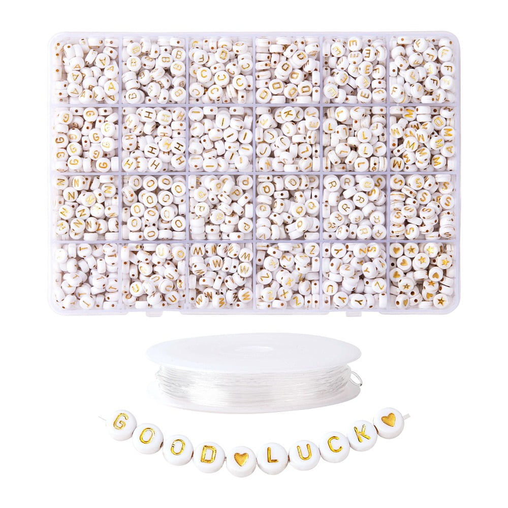 1set Bracelet Making Kits Including Round with Alphabet Plating Acrylic Beads with Elastic Thread White Beads: 1920pcs