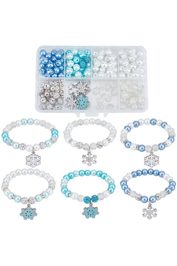 1set Bracelets Making Kits including Glass Brass Polymer Clay Rhinestone Beads Alloy Pendants Brass Open Jump Rings and Elastic String Mixed color 0.8mm DIY