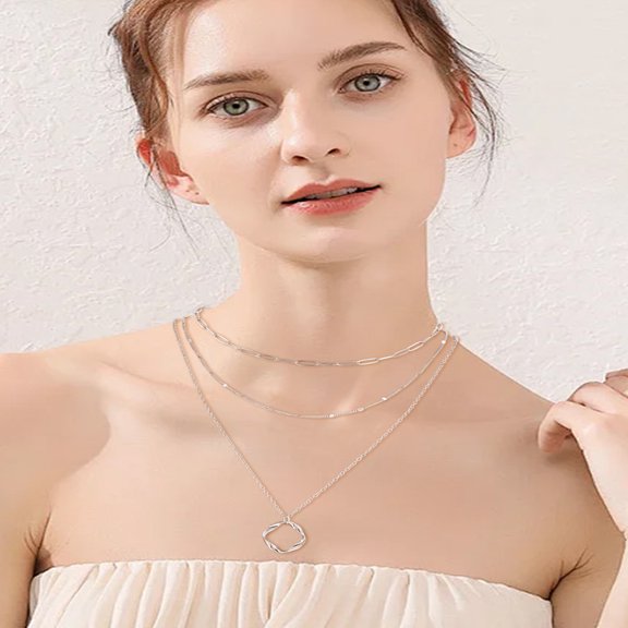 1set Brass 3 Layer Necklaces Twisted Chain Necklaces Paperclip Chain Necklaces and Twisted Ring Necklaces Silver 16.54~20.87 inch(42~53cm) 3pcs/set