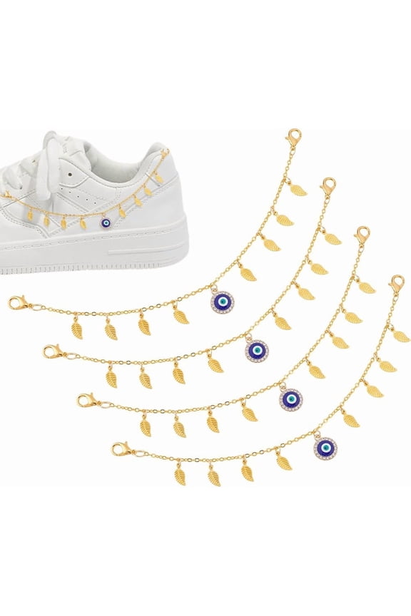 1set Brass Boot Strap Chains & Leaf Alloy Rhinestone Chains for Shoe Decoration Golden 250mm 4pcs/set