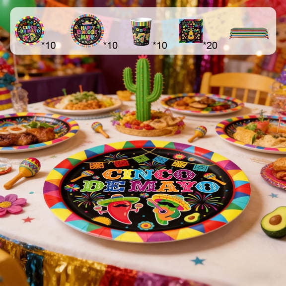 1set Carnival Party Cutlery Set, Disposable Plates Cups Napkins Tablecloth Set, Festive Holiday Party Table Decor Supplies, Complete Carnival Partyware for Home Celebrations, A