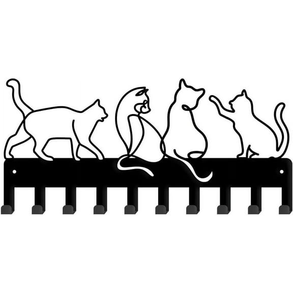 1set Cat Line Art Metal Key Holder Cats Decorative 10 Hooks Key Rack Organizer Wall Mounted Cats Rack Hooks Kitchen Wall Decor Personalized Key Hanger Dog Leash Hanger for Wall Front Door