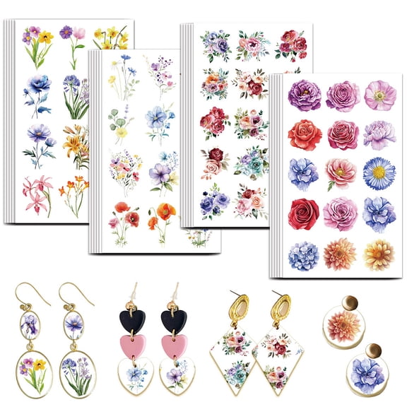 1set Ceramics Clay Water Transfer Paper Underglaze Transfer Decals for DIY Earrings Pendants Hair Clip Flower 12x7cm 24pcs/set Mixed Color Paper