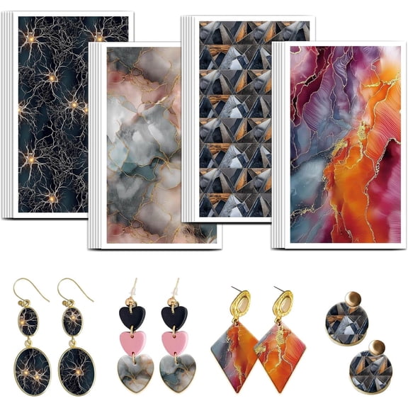 1set Ceramics Clay Water Transfer Paper Underglaze Transfer Decals for DIY Earrings Pendants Hair Clip Marbling 12x7cm 24pcs/set Craft