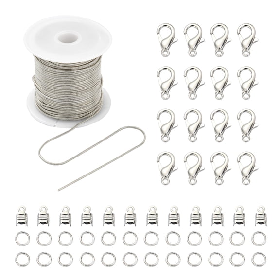 1set Chains Bracelet Necklace Making Kit Including Brass Round Snake Chain Alloy Clasps Iron Jump Rings & Folding Crimp Ends Chain: 5m/set