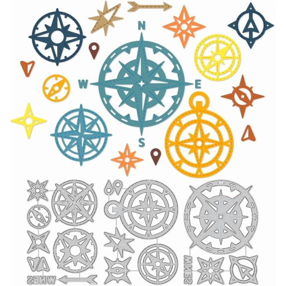 1set Compass Cutting Dies Card Making Die Stencil Carbon Steel Die Cuts Scrapbooking Embossing Template for Greeting Cards Craft Album Adventure Camping Invitation Festivals Gift Decor Gray