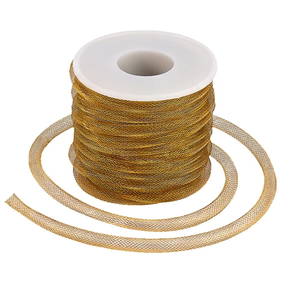 1set Copper Mesh Tubing 10.9 Yards(10m) Mesh Tubing Ribbon 7mm Decorative Net Thread Cord Golden Garland Mesh Tube Flex Cord for Wrapping Crafting Christmas Wreath DIY Jewelry Making