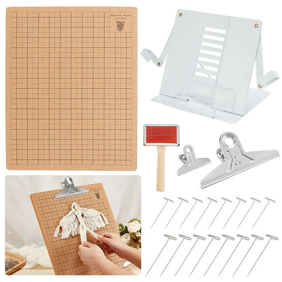 1set Cork Crochet Blocking Board with Alloy Desktop Book Stands & Nickel Plated Steel T Pins & Clips Mixed color 46~233x70~211x34~160mm