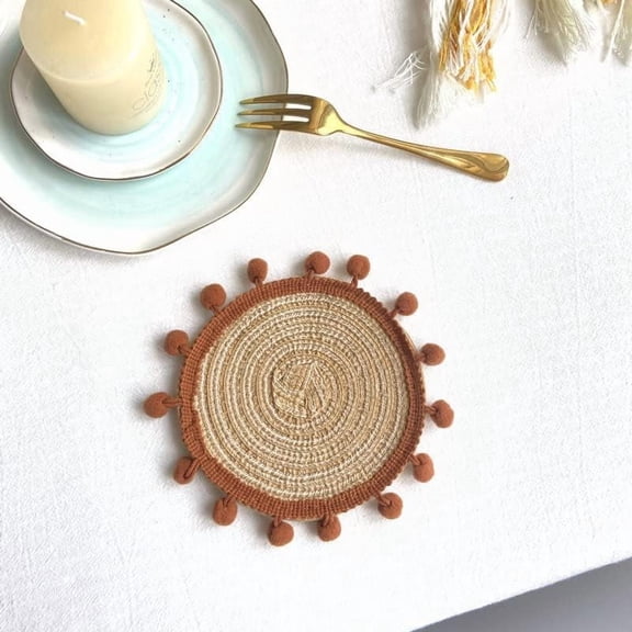 1set Cotton Macrame Cup Mats Handmade Coaster Round Sienna 130mm 2pcs/set for DIY