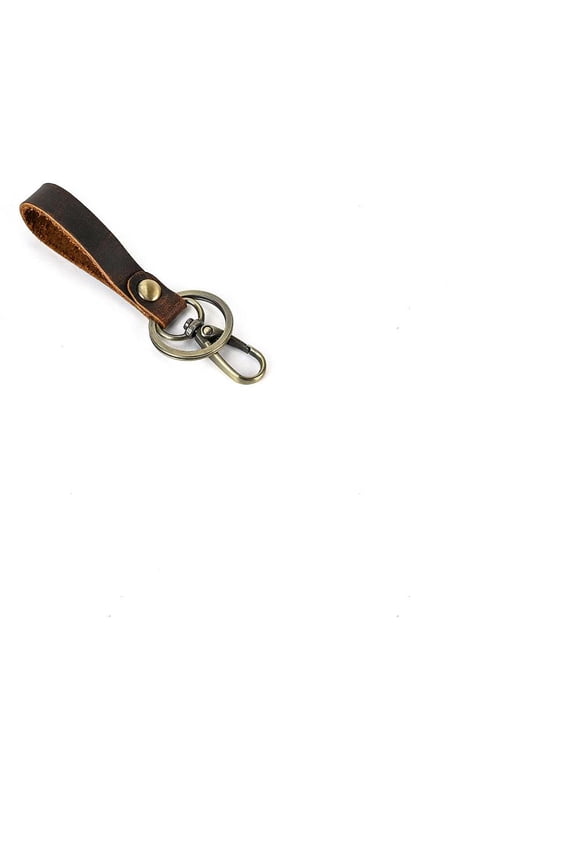 1set Cowhide Leather Keychain with Belt Alloy Ring and Clasp for Car Key Holder Coffee 10.5cm DIY