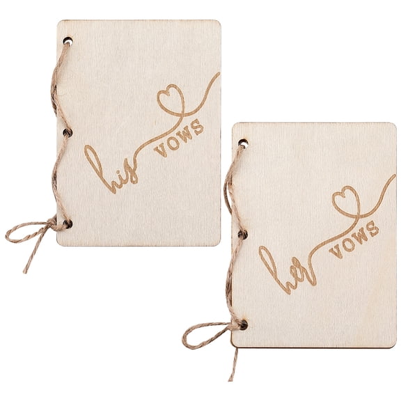 1set Creative Wooden Greeting Cards Wedding Vows Book with Jute Rope and Kraft Paper Rectangle with Word White 105x75x2mm for DIY making