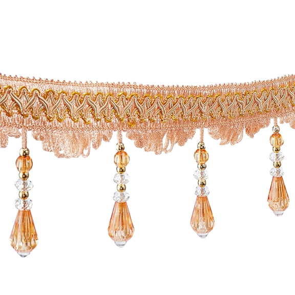 1set Curtain Plastic Beaded Fringe Trim Polyester Tassel Embellishments Goldenrod 3-3/4 inch(95mm) 6yards/set
