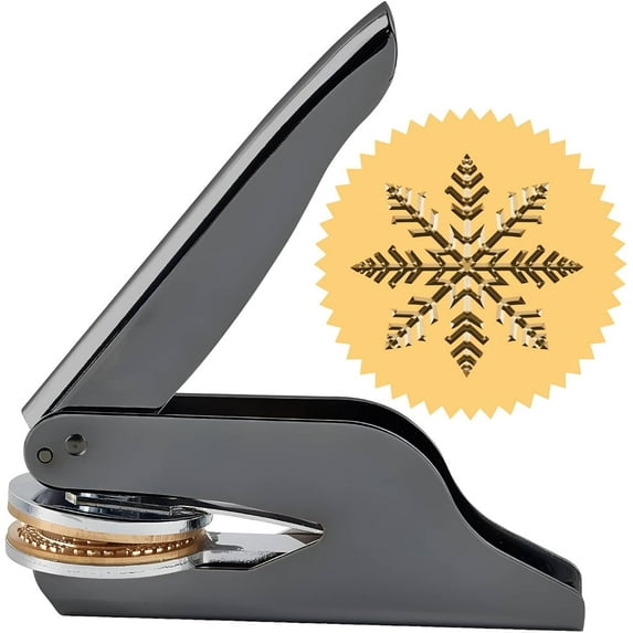 1set Custom 304 Stainless Steel Embosser with Brass Handles Hand-Held Embossing Stamp Seal Embosser for Books Envelopes Napkins Black Snowflake 42mm