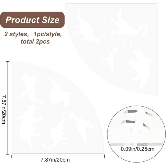 1set Custom Acrylic Tie-Dye Template Painting Supplies Fanshaped Dinosaur Pattern 20x20x0.25cm 2pcs/set