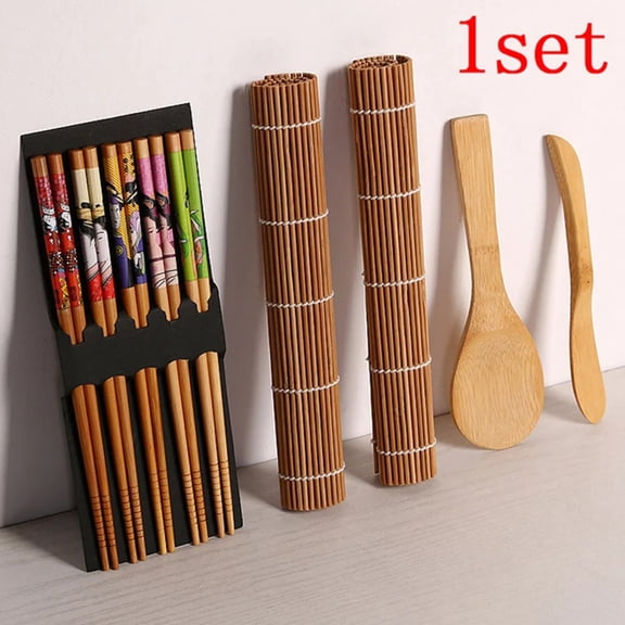 1set DIY Bamboo Sushi Maker Set Rice Sushi Making Kits Roll Cooking Tools Chopsticks Spoon Sushi blade Sushi curtain