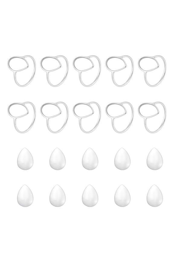 1set DIY Dome Blank Teardrop 201 Stainless Steel Finger Ring Making Kits Stainless Steel color US Size 6 1/2(16.9mm)