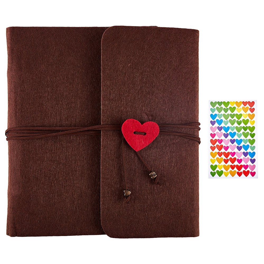 1set DIY Felt Scrapbook Photo Album for Travel Graduation Self-adhesive Picture with Heart Pattern Cloth Picture Stickers Coffee 230~235x250x35mm 1pc Mixed Color