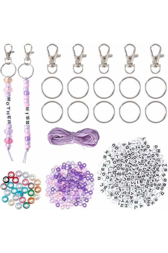 1set DIY Keychain Making Kit Including Alloy Swivel Lobster Claw Clasps 304 Stainless Steel Split Key Rings Plastic Beads Nylon Thread Art