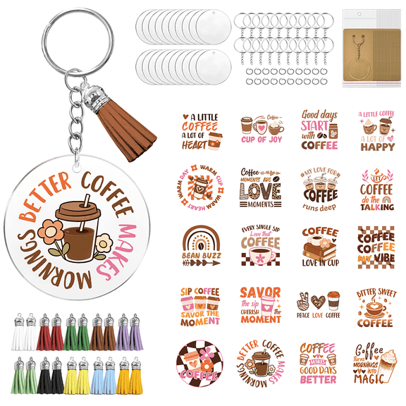 1set DIY Keychain Making Kits including PVC Stickers Kraft Paper Keychain Display Cards Iron Key Rings and Tassels Mixed Shapes 110x240mm Platinum