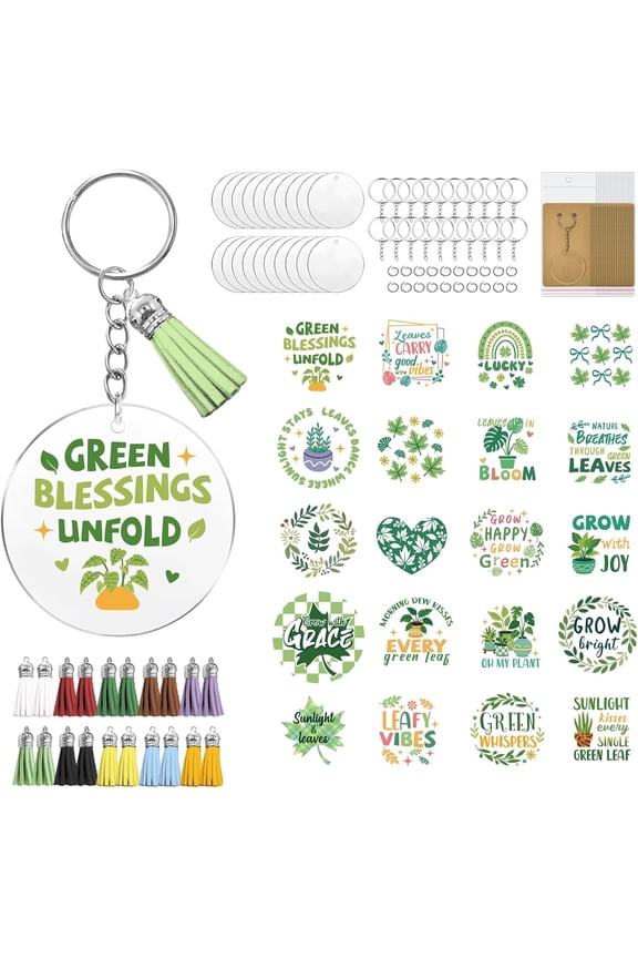 1set DIY Keychain Making Kits including PVC Stickers OPP Cellophane Bags Kraft Paper Keychain Display Cards Iron Key Rings and Tassels Craft